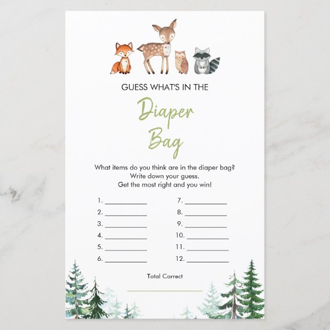 Lámina Bosque de Woodland Oh Boy Shower Qué hay en la bol (Anverso)