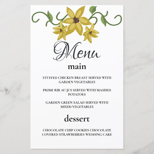 Lámina Botánica Floral Amarillo Girasol Dibujada a Mano a (Anverso)