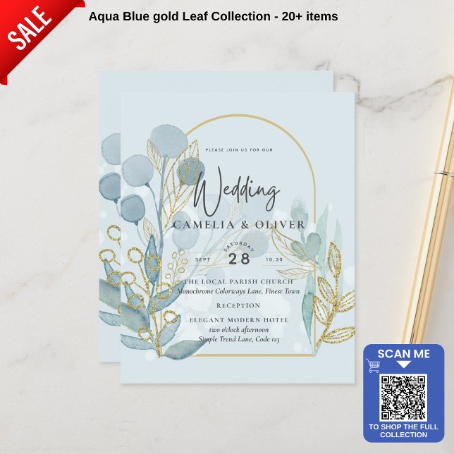 Lámina Botánica moderna; Invitación a la Boda de Oro Aqua (Subido por el creador)