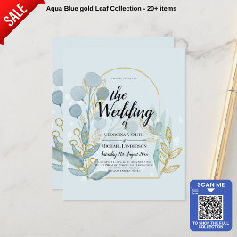 Lámina Botánica moderna; Invitación a la Boda de Oro Aqua