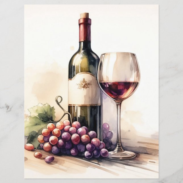 Lámina Botella acuática de vino y papel de cartón de uvas (Anverso)