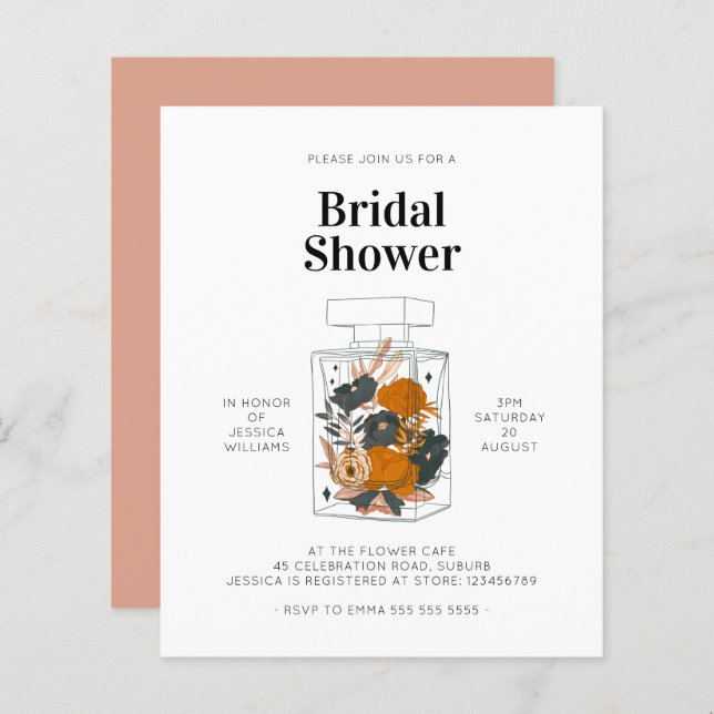 Lámina Botella de perfume rosada de flores de presupuesto (Anverso / Reverso)