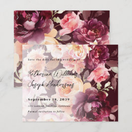 Lámina Bouquet Floral Boda Borgoña Salva la Fecha