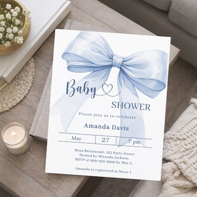 Lámina Bow blue boy Baby Shower invitation (Subido por el creador)