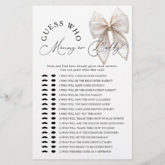 Lámina Bow Guess Who Mommy or Daddy Baby Shower Game