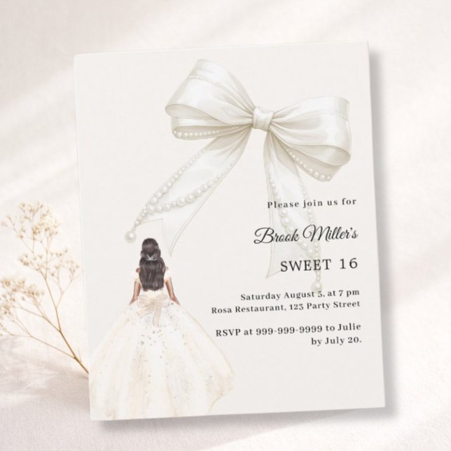 Lámina Bow ivory dress cream luxury Sweet 16 invitation (Subido por el creador)
