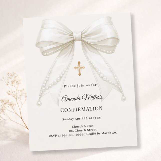 Lámina Bow ivory pearls girl Confirmation invitation (Subido por el creador)