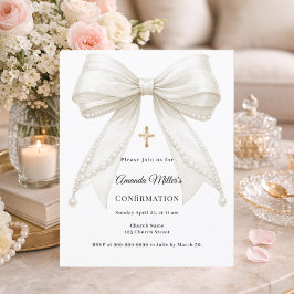 Lámina Bow ivory pearls girl Confirmation invitation