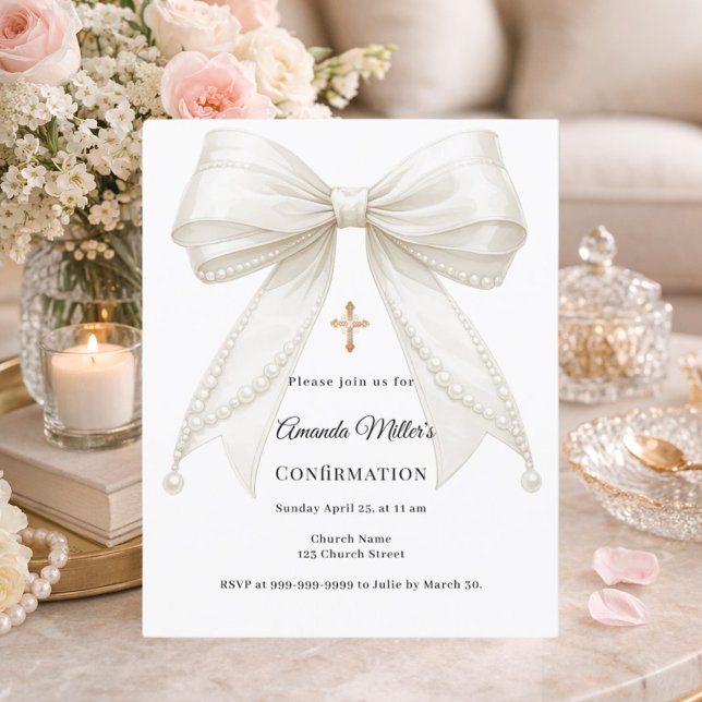 Lámina Bow ivory pearls girl Confirmation invitation (Subido por el creador)