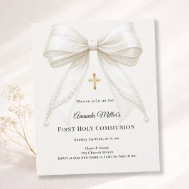 Lámina Bow ivory pearls girl First Communion invitation