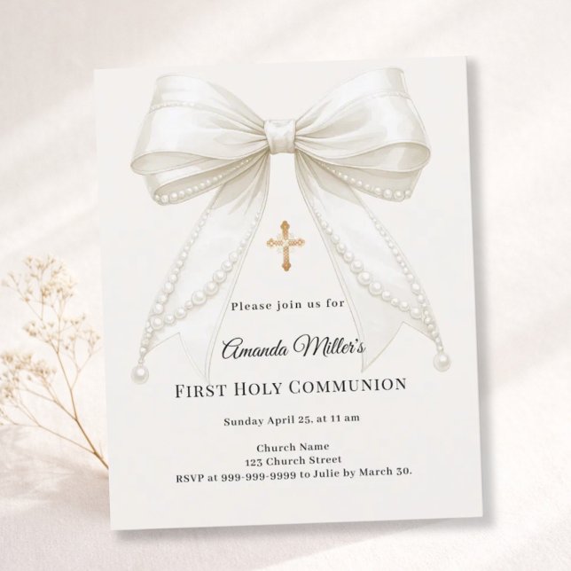 Lámina Bow ivory pearls girl First Communion invitation (Subido por el creador)