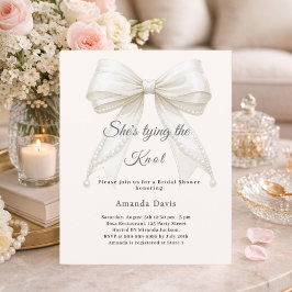 Lámina Bow ivory pearls knot Bridal Shower invitation