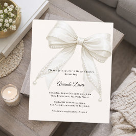 Lámina Bow ivory pearls luxury Baby Shower invitation