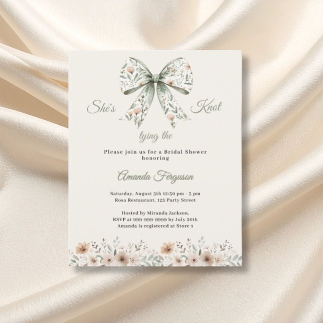 Lámina Bow neutral floral ivory Bridal Shower invitation (Subido por el creador)