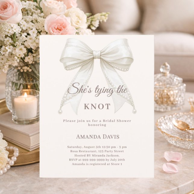 Lámina Bow pearls ivory knot Bridal Shower invitation (Subido por el creador)