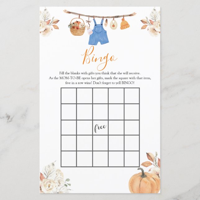 Lámina Boy Autumthes Clothes Pumpkin Fall Baby Shower Bin (Anverso)