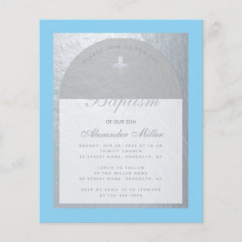 Lámina Boy Baptism Budget Baby Blue Silver Invitación