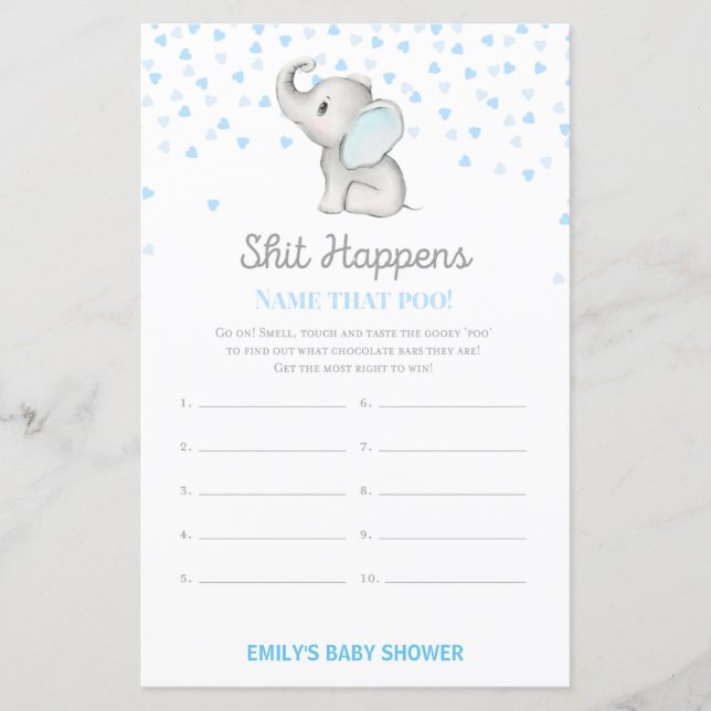 Lámina Boy Blue Elephant Juego de Baby Shower IMPRESO (Anverso)