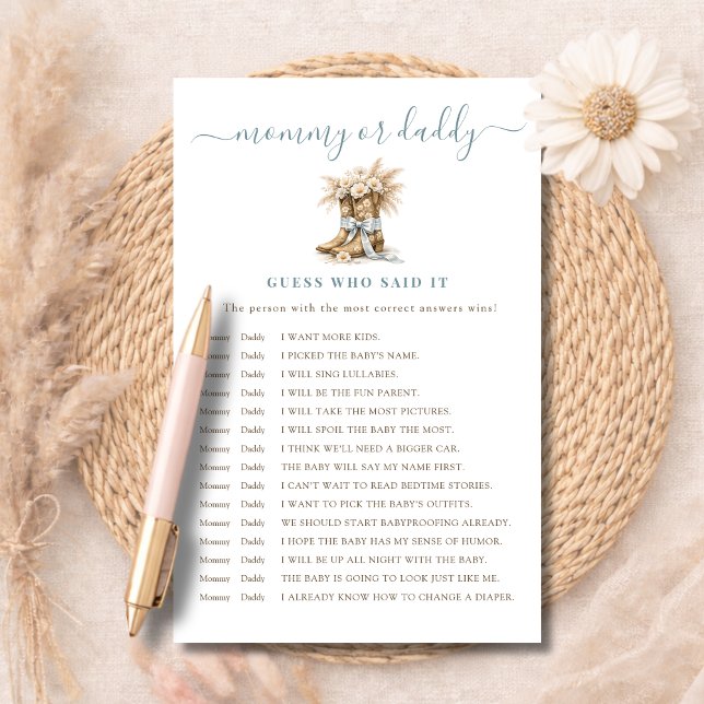 Lámina Boy Boots & Bows Mommy or Daddy Guess Who Said It (Subido por el creador)