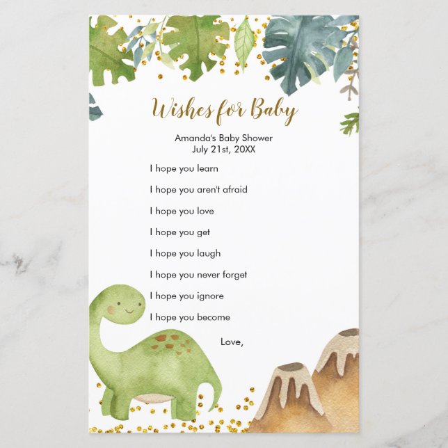 Lámina Boy Dinosaur Greenery Wiers for Baby Game (Anverso)