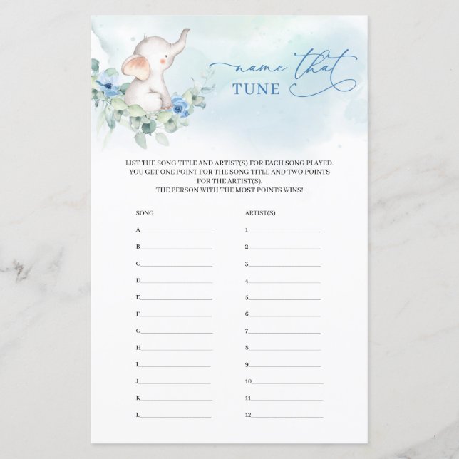 Lámina Boy Elephant Eucalyptus nombre floral que une jueg (Anverso)