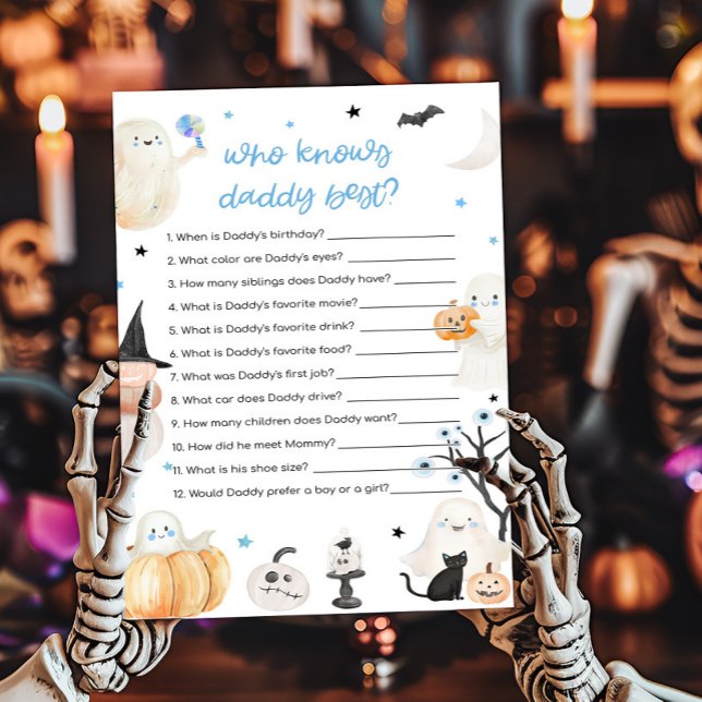 Lámina Boy Halloween Quién conoce a papi mejor juego (A Little Boo Baby Shower Who knows Daddy Best Game)