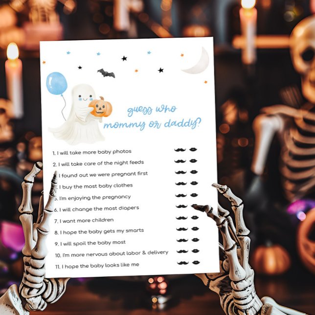 Lámina Boy Little Boo Adivina quién es la partida de mamá (A Little Boo Baby Shower Guess who Mommy or Daddy Game)