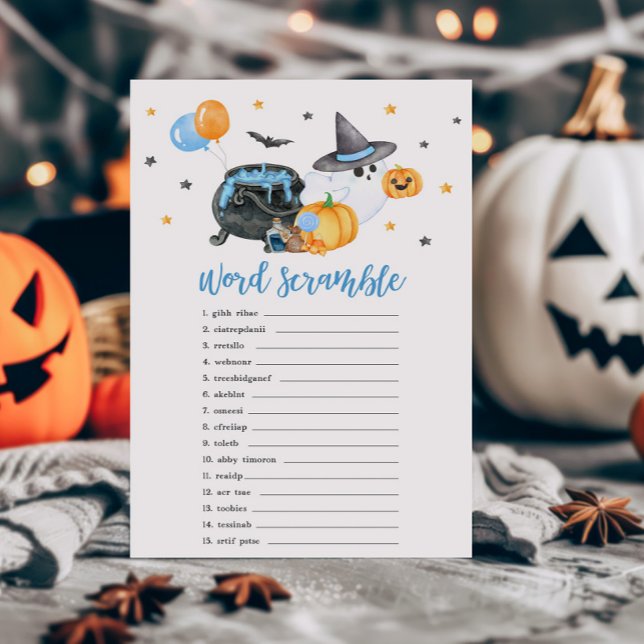 Lámina Boy Little Boo Ghost Word Scramble Game (Ghost Halloween Baby Shower Word Scramble Game)