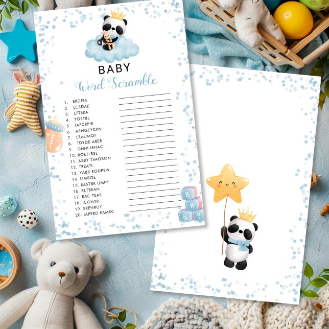 Lámina Boy Panda Bear Azul Bebé Palabra Scramble Shower G (Boy Panda Bear Blue Baby Word Scramble Shower Game)