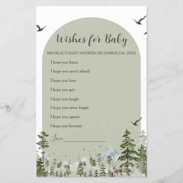 Lámina Boy Pine Tree Forest Baby Shower quiere bebé (Anverso)