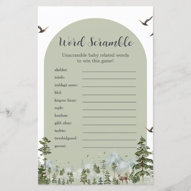 Lámina Boy Pine Tree Forest Mountain Wcramble Game (Anverso)