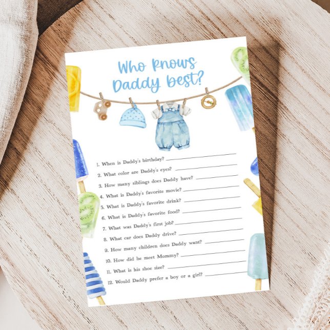 Lámina Boy Popsicle Baby Shower Who knows Daddy Game (Ready to Pop Popsicle Baby Shower Game)