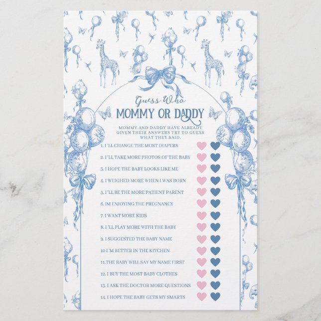 Lámina Boy Safari Animal Azul Baby Shower Mamá Papá (Anverso)