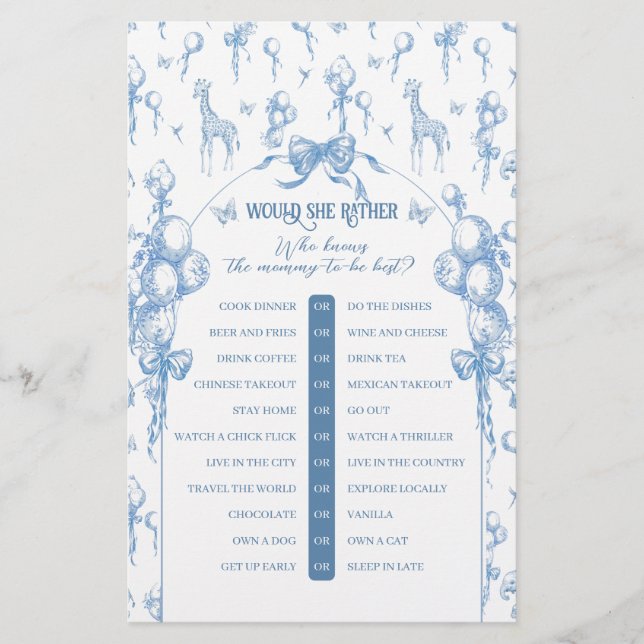 Lámina Boy Safari Animal Blue Baby Shower Juego de mami (Anverso)