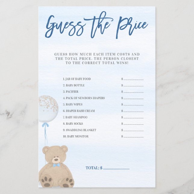 Lámina Boy Teddy Bear globo azul adivina el juego de los  (Anverso)