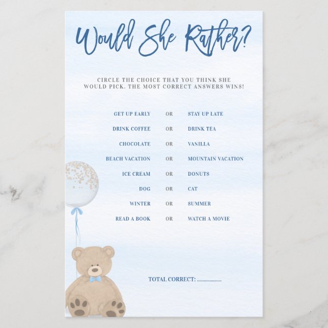 Lámina Boy Teddy Bear Un Globo Azul Prefiere (Anverso)