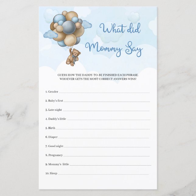 Lámina Boy Teddy con globos azules Lo que dijo mamá (Anverso)