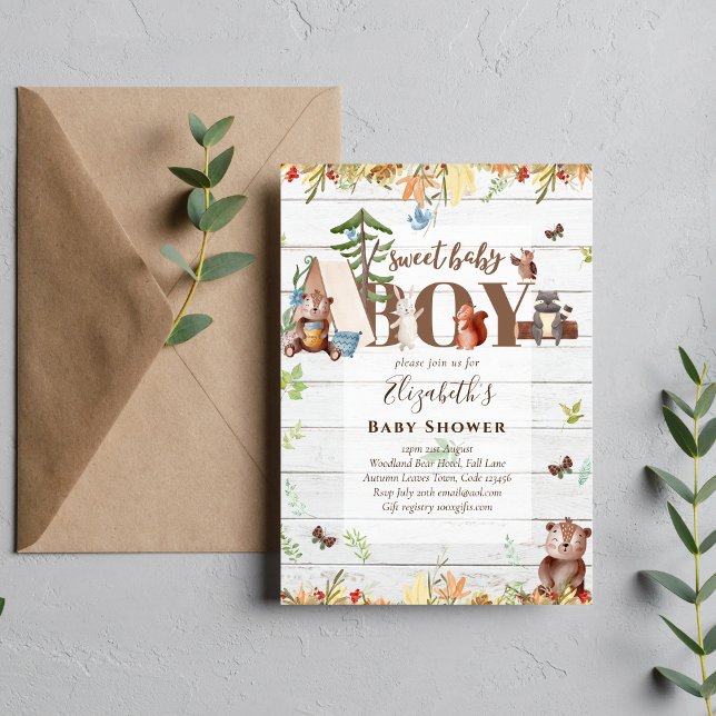 Lámina Boys de Woodland Bear Animals Invitación a Baby Sh (Subido por el creador)