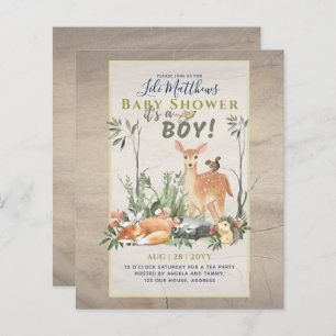 Lámina Boys Woodland Animals Forest Baby Shower invita