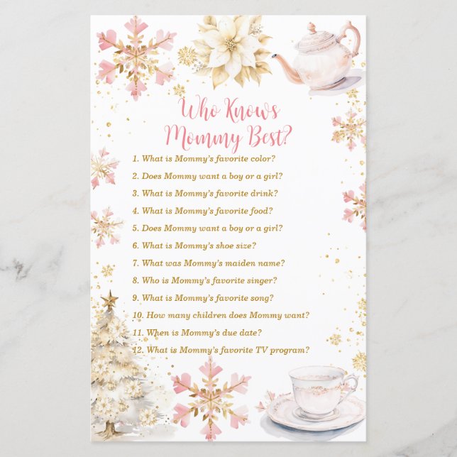 Lámina Brewing Pink Winter Tea Party Who Knows Mommy Best (Anverso)