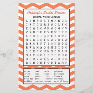Lámina Bridal Party Shower Word Search Game - Coral