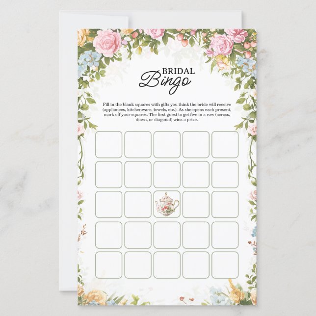 Lámina Bridal Shower Bingo Game Card Garden Party Theme (Anverso)