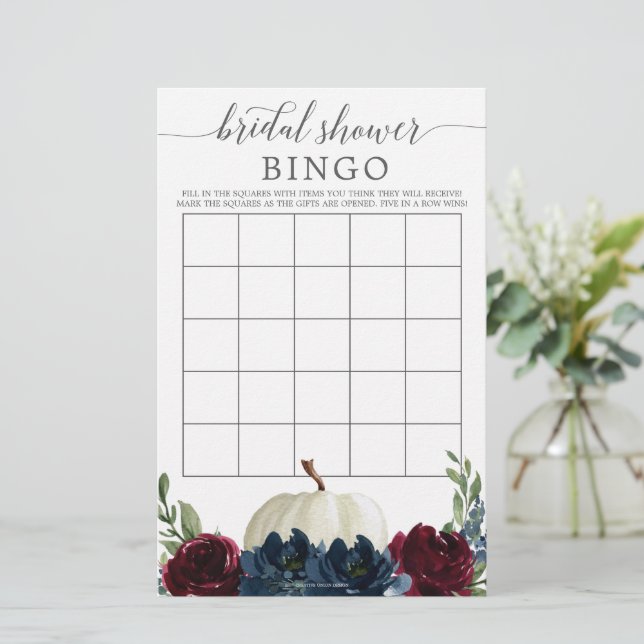 Lámina Bridal Shower Bingo Juego de Bocadillo de la Marin (Anverso de pie)