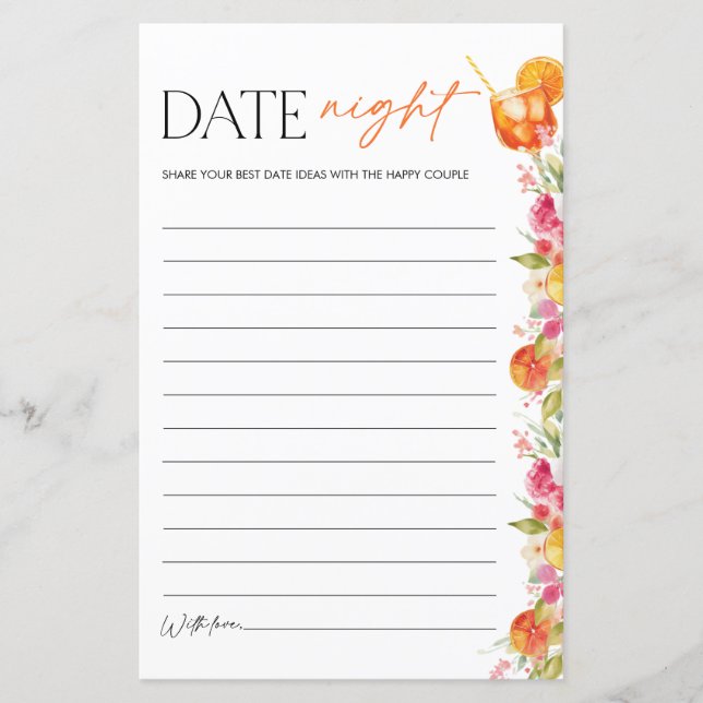 Lámina Bridal Shower Game Date Night Citrus Spritz (Anverso)