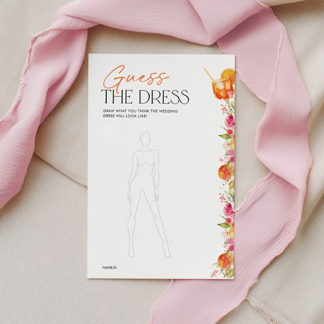 Lámina Bridal Shower Game Guess The Dress First Spritz (Guess the Dress Bridal Shower Game | Love at First Spritz Citrus Floral Theme)