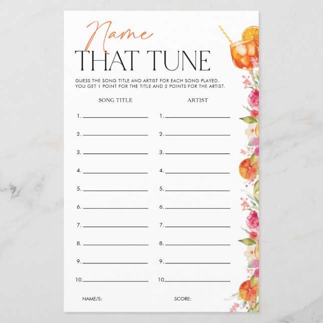 Lámina Bridal Shower Game Name That Tune First Spritz (Anverso)