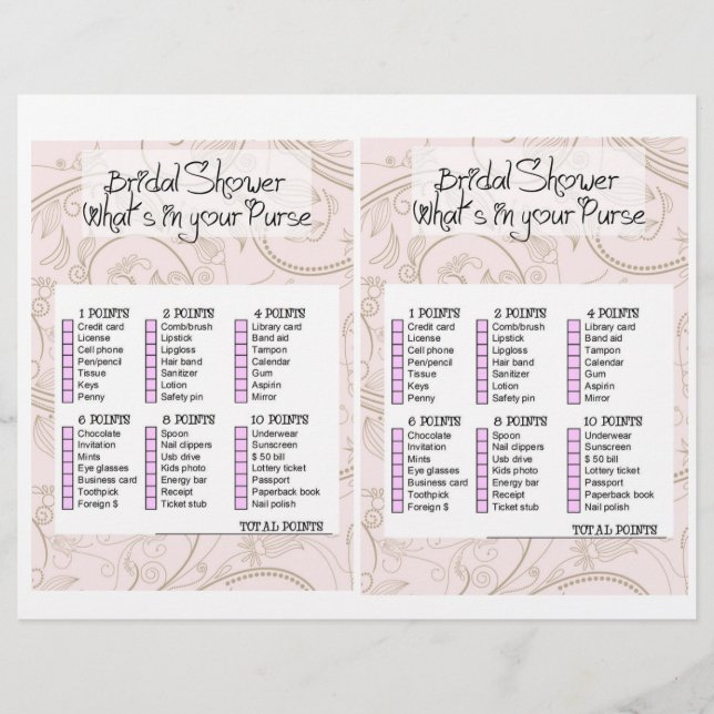 Lámina Bridal Shower Game- What is in your purse? (Anverso)