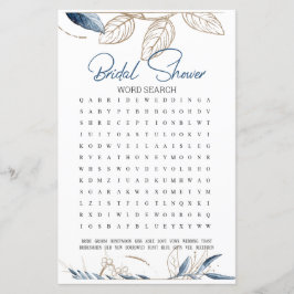 Lámina Bridal Shower Game Word Search Blue Gold Floral