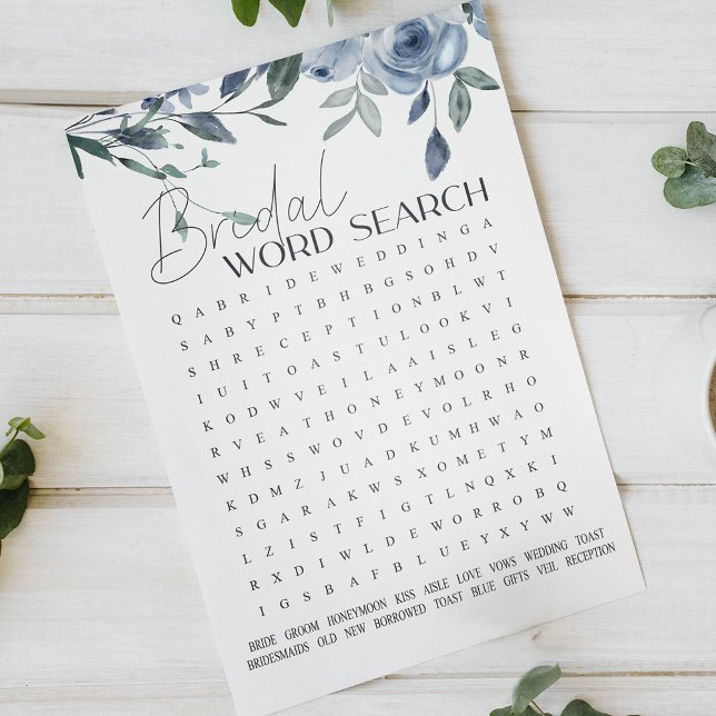 Lámina Bridal Shower Game Word Search Dusty Blue Flowers (Subido por el creador)