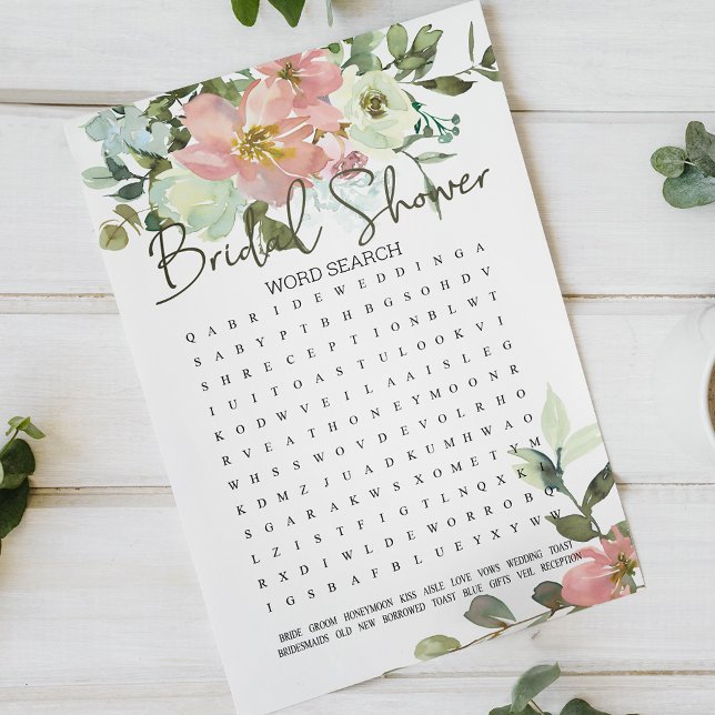 Lámina Bridal Shower Game Word Search Eggshell Rubor Flor (Subido por el creador)